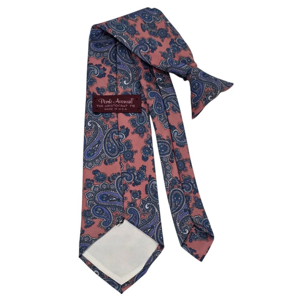 Park Avenue The Aristocrat Mens Clip-on Necktie Pink Blue Paisley‎ 100% Silk USA